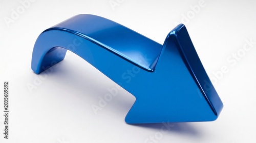 Blue metallic arrow pointing downwards on white background