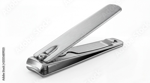 Silver nail clippers on white background for personal grooming