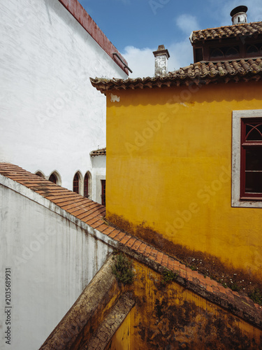 White and Yellow Building Details in Sintra Portugal