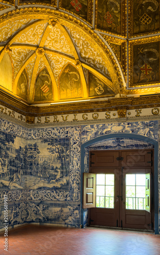 Tile Room with Gold Ceiling in Sintra National Palace