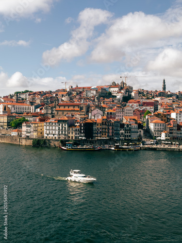 City View of Porto Portugal with Boats and Riverside Walk