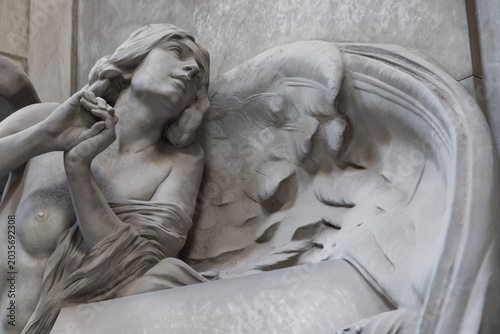 Marble Angel Sculpture with Wings and Graceful Pose