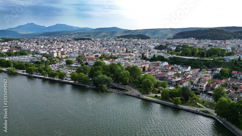Bild auf Leinwand Horizontal Aerial Panorama of Ioannina City and Lake Pamvotis Greece