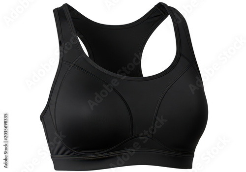 Black sports bra with racerback design isolated on transparent background