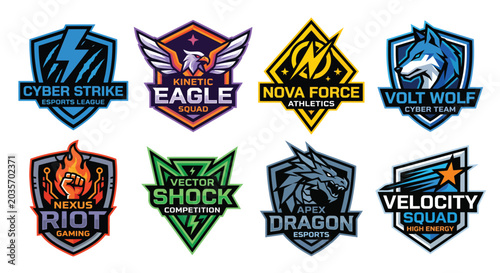 Quadro em tela Futuristic cyber sports gaming team logos and dynamic clan emblems for electroni