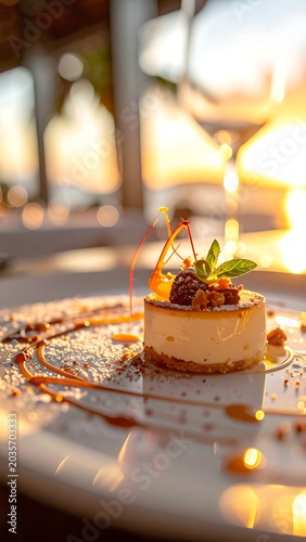 Delicious dessert on a plate outdoors.