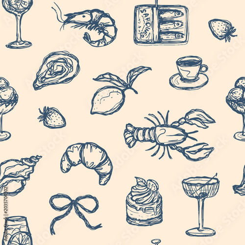 Fotografi Mediterranean seamless pattern vector hand-drawn ink sketch