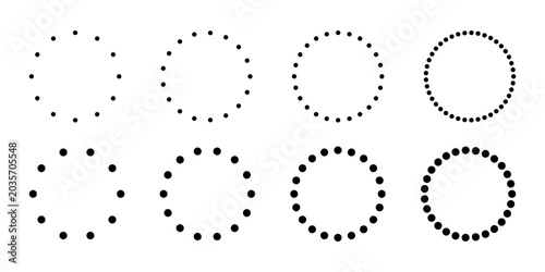 Foto Set of round shapes with dotted borders isolated on white background