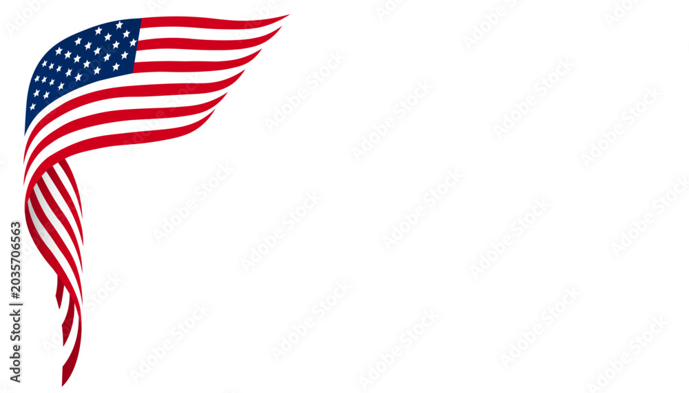Fototapeta premium American Flag Left Corner Drape with Copy Space on White Background – USA Patriotic Vector Illustration Perfect for Memorial Day, Independence Day, Fourth of July, Veterans Day