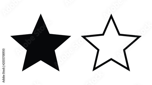 Five pointed Star Shapes Black Silhouette And White Outline On White Background