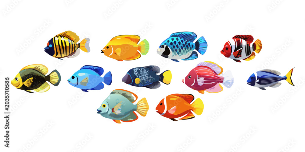 Obraz premium Collection of colorful tropical reef fish, vector