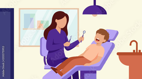 Foto Child's dental check-up with a female dentist illustration