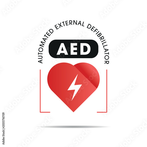AED Automatic External Defibrillator Sign, Heart Emergency Safety Icon Vector.