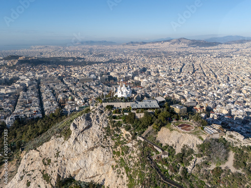 Aerial view of Lycabettus Hill and Athens cityscape, Greece