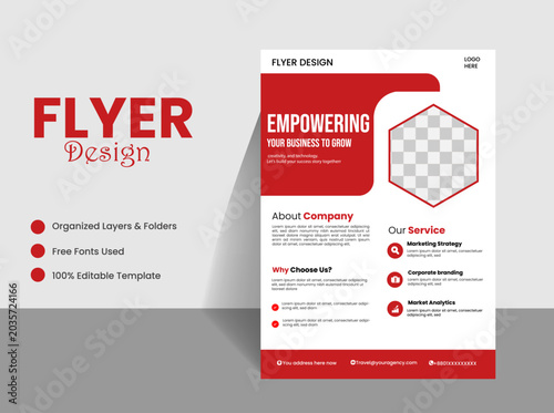 Business Flyer Design, Business Flyer Template with Red and White Design