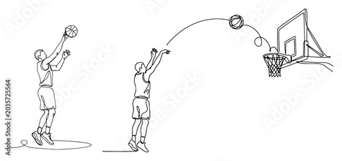 Tableau sur toile Basketball player shooting a ball into the hoop in a continuous line art style