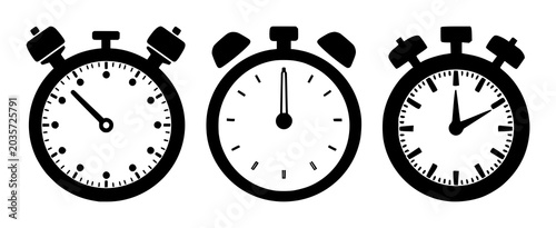 Фотография Stopwatch set with solid black icon on white background featuring productivity,