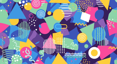 Retro Geometric Shapes Pattern, Vibrant Memphis Style Design