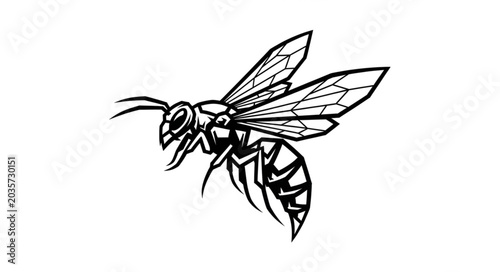 Bild auf Leinwand Detailed illustration of a wasp in flight isolated on white.