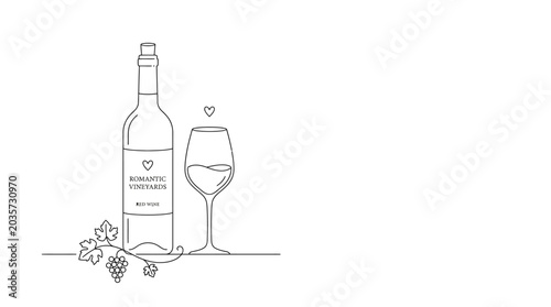 Cuadro en lienzo A simple line art illustration of a wine bottle and a glass of wine with a grape