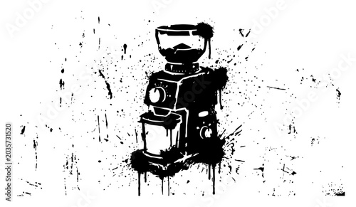Obraz na płótnie Professional electric burr coffee grinder machine in artistic ink splatter style