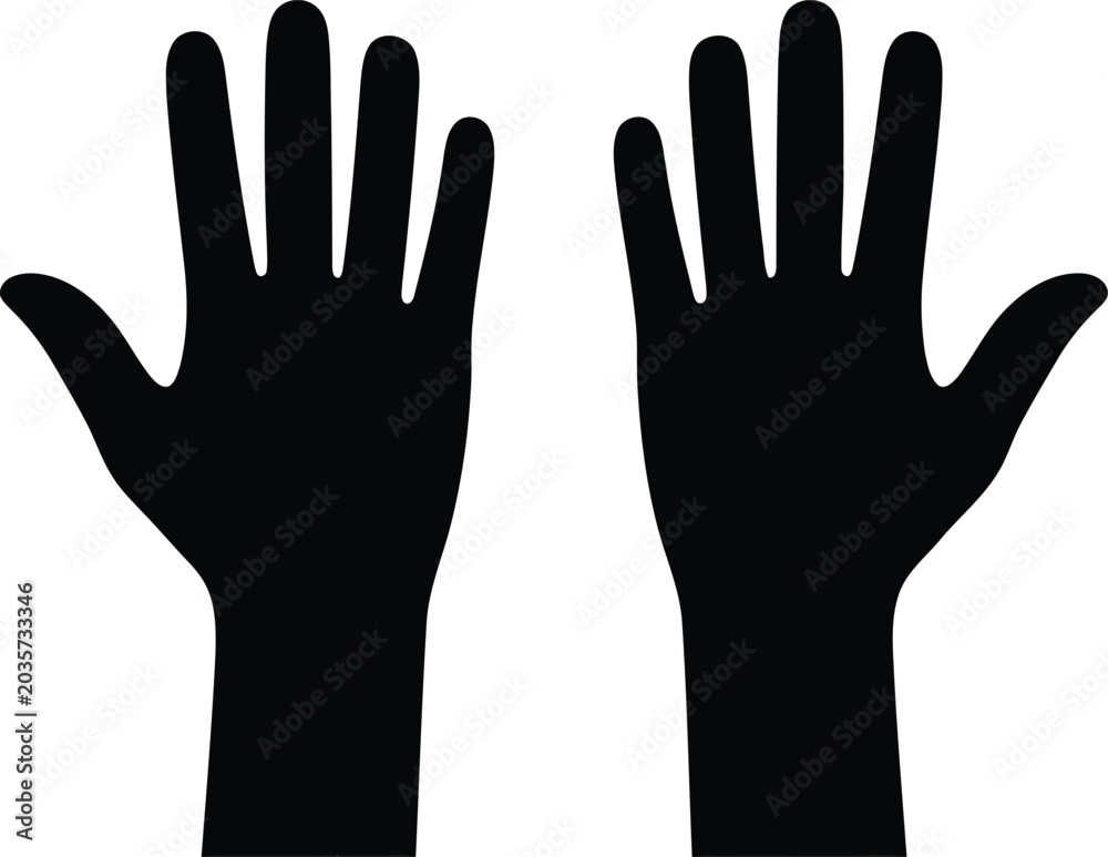 Obraz premium Two black silhouette hands with palms facing forward isolated on white