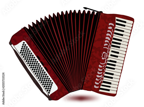 Konstfotografi Detailed red accordion musical instrument vector illustration