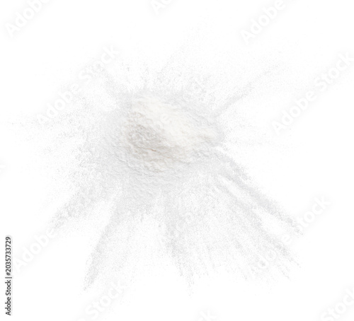 White Flour Powder Scattered Top View isolated on transparent background