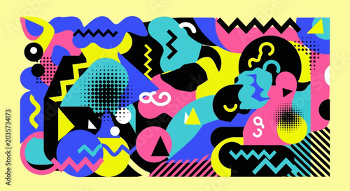 Vibrant Abstract Shapes and Patterns - Retro Memphis Style
