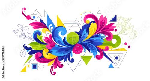 Vibrant Abstract Swirls With Geometric Shapes - Decorative Design Element