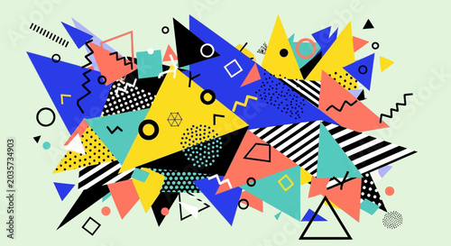 Retro Geometric Shapes Abstract Memphis Style Background
