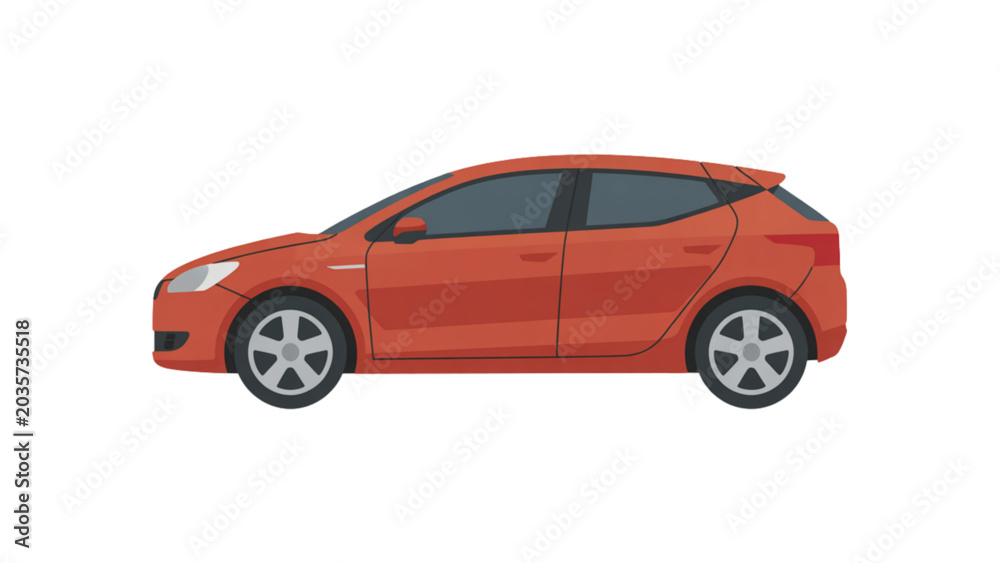 Obraz premium Red modern sedan car side view illustration Vector