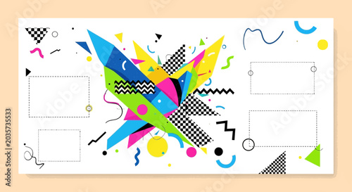 Vibrant Retro Abstract Shapes, Memphis Style, Dynamic Composition