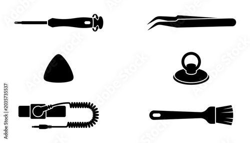Bild auf Leinwand Precision Tools Set, Electronics Repair Kit, Small Gadget Maintenance Icons, Bla