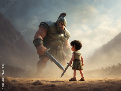 David and goliath concept showing courage and bravery