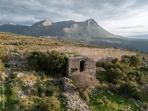 Drone view of the Kelefa castle in Mani, Laconia, Greece