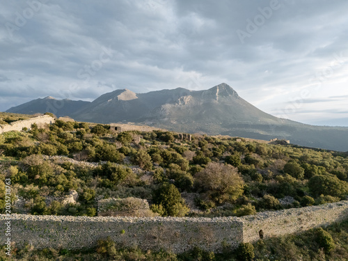 Drone view of the Kelefa castle in Mani, Laconia, Greece