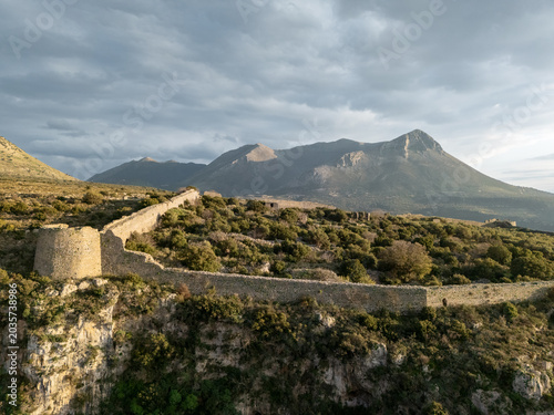 Drone view of the Kelefa castle in Mani, Laconia, Greece