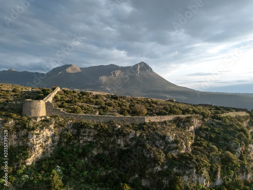 Drone view of the Kelefa castle in Mani, Laconia, Greece