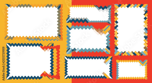 Colorful Geometric Frames with Zigzag Borders and Copy Space