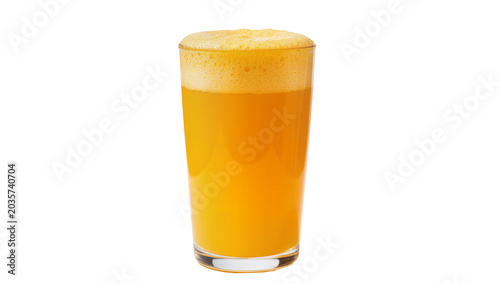 Принти на полотні Isolated glass of fresh vibrant orange juice with a frothy top, healthy and refr