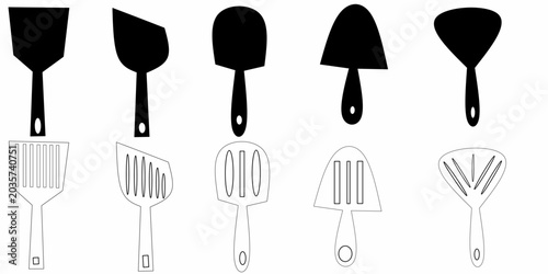 Εκτύπωση καμβά Spatula black and white icon collection set