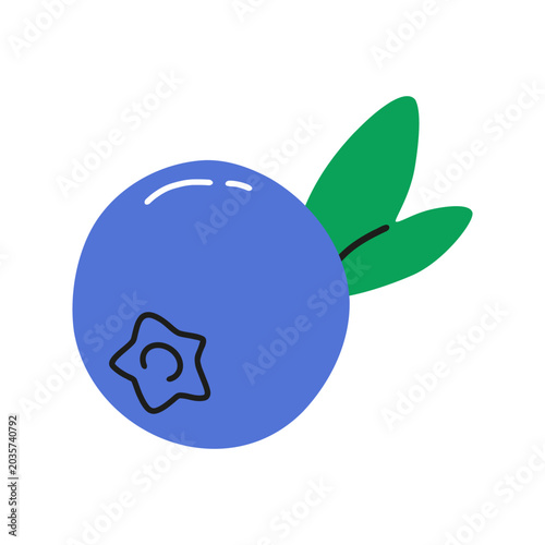 Abstract blueberry sketch. Modern ripe juicy berry and leaf, organic natural food drawing cartoon style. Vector flat illustration