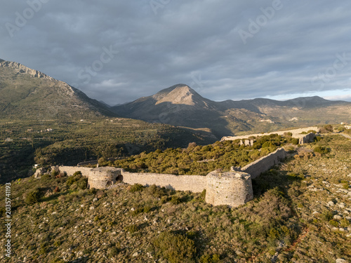Drone view of the Kelefa castle in Mani, Laconia, Greece