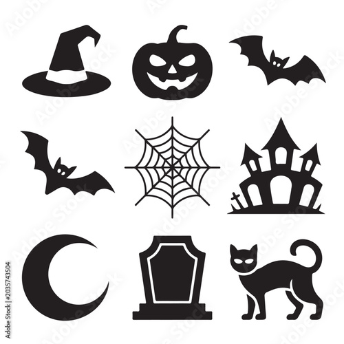 Halloween Black Silhouette Icon Pack