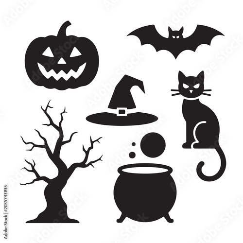 Halloween Black Silhouette Icon Set