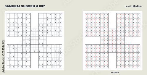 Schilderij op canvas Strategic samurai sudoku puzzle grid 007 for advanced beginners