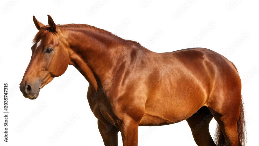 Fototapeta premium Isolated stunning chestnut horse in perfect pose, an elegant equine animal portrait