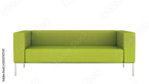 Foto Isolated comfortable modern green fabric sofa with sleek metal legs for contempo