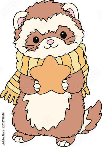 Cute Ferret with Scarf Illustration